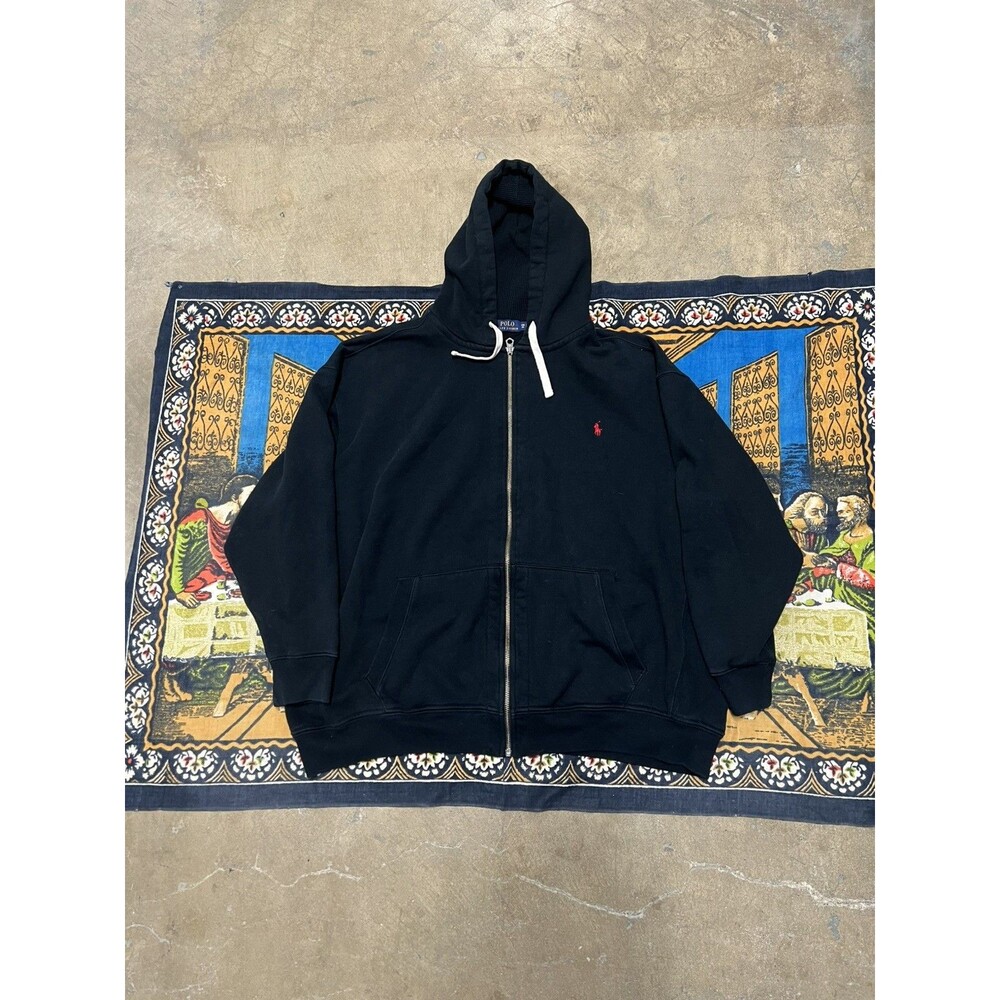 VTG Polo Ralph Lauren Zip Up Mens 4XL 4XB Sweatshirt Black Hood Jacket Thermal